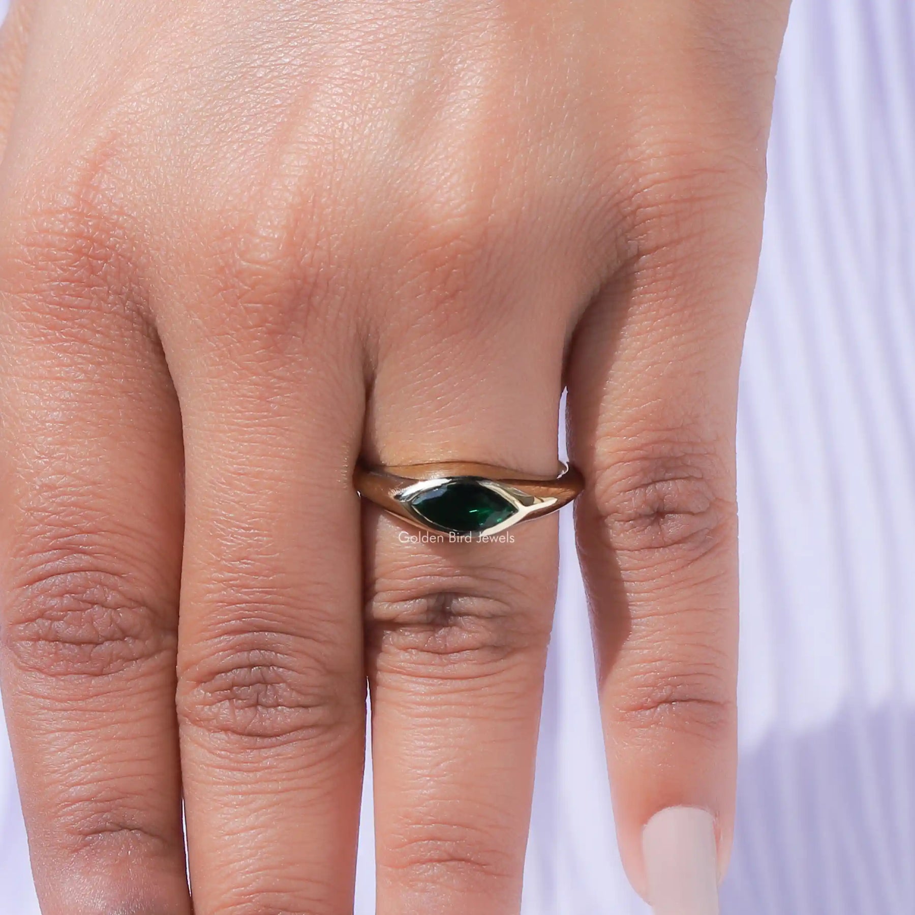 View of Moissanite Marquise Cut Solitaire Ring In finger