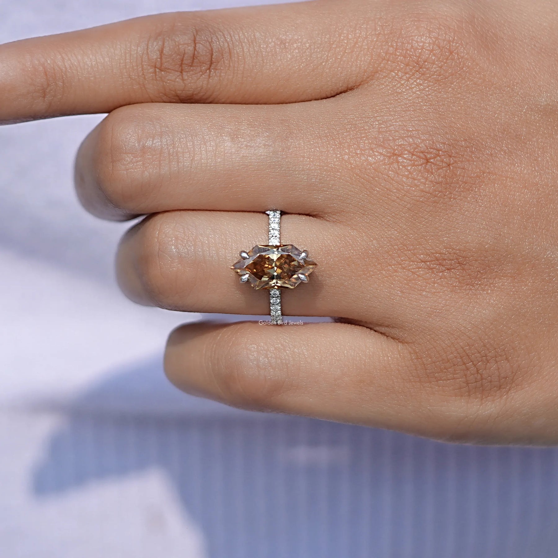 Dutch marquise cut moissanite solitaire moissanite engagement ring in white gold 