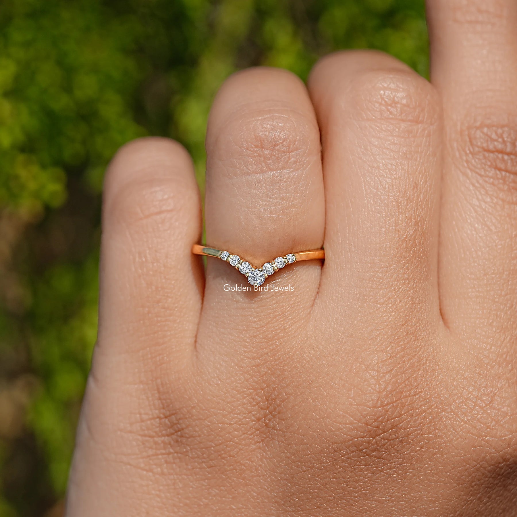 Chevron V Shaped Moissanite Yellow Gold Ring