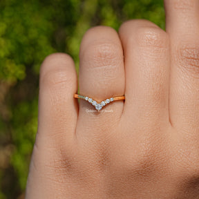 Chevron V Shaped Moissanite Yellow Gold Ring