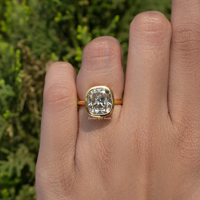 Moissanite Old Mine Cushion Cut Bezel Set Engagement Ring