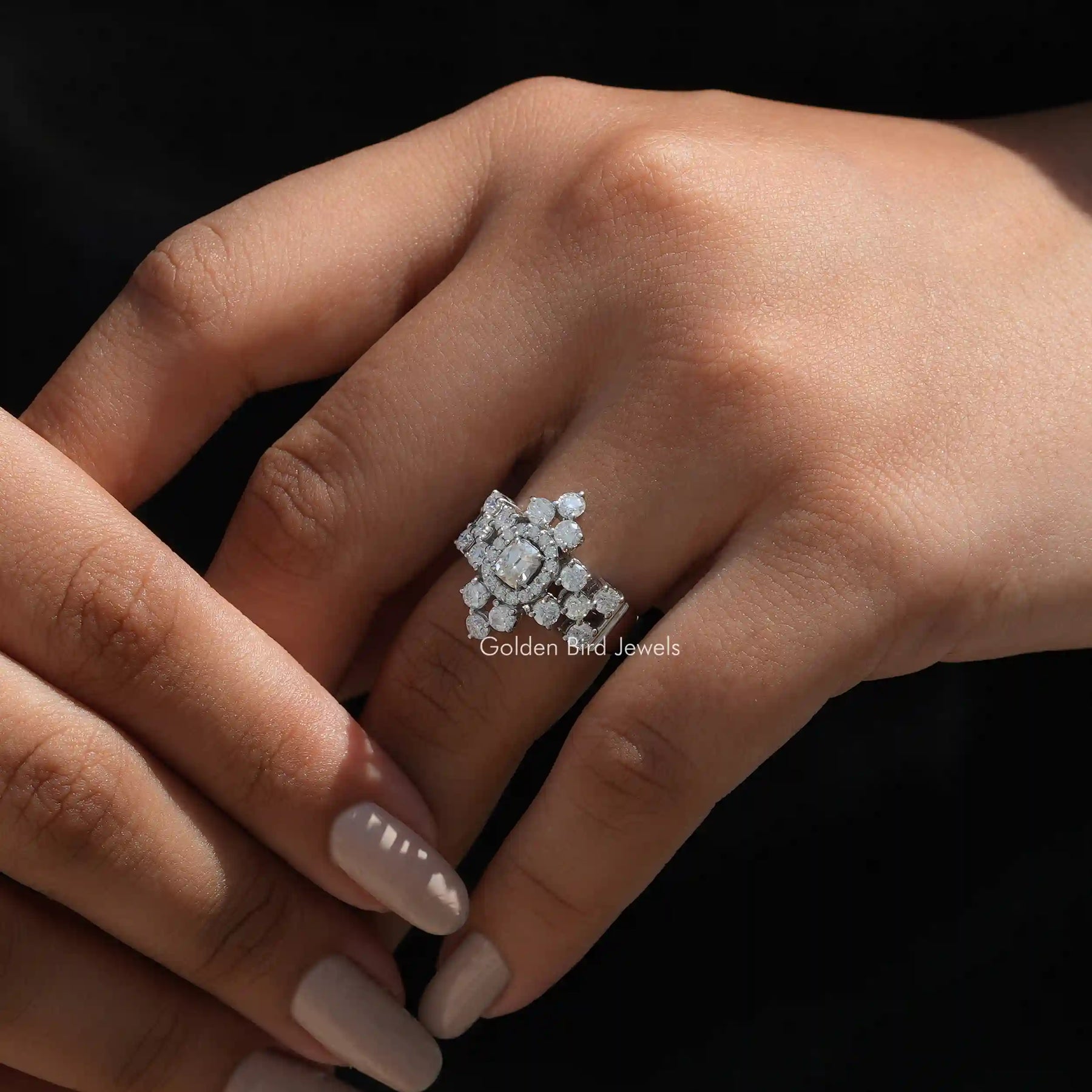 Moissanite Cushion Cut Vintage Engagement Ring In Finger