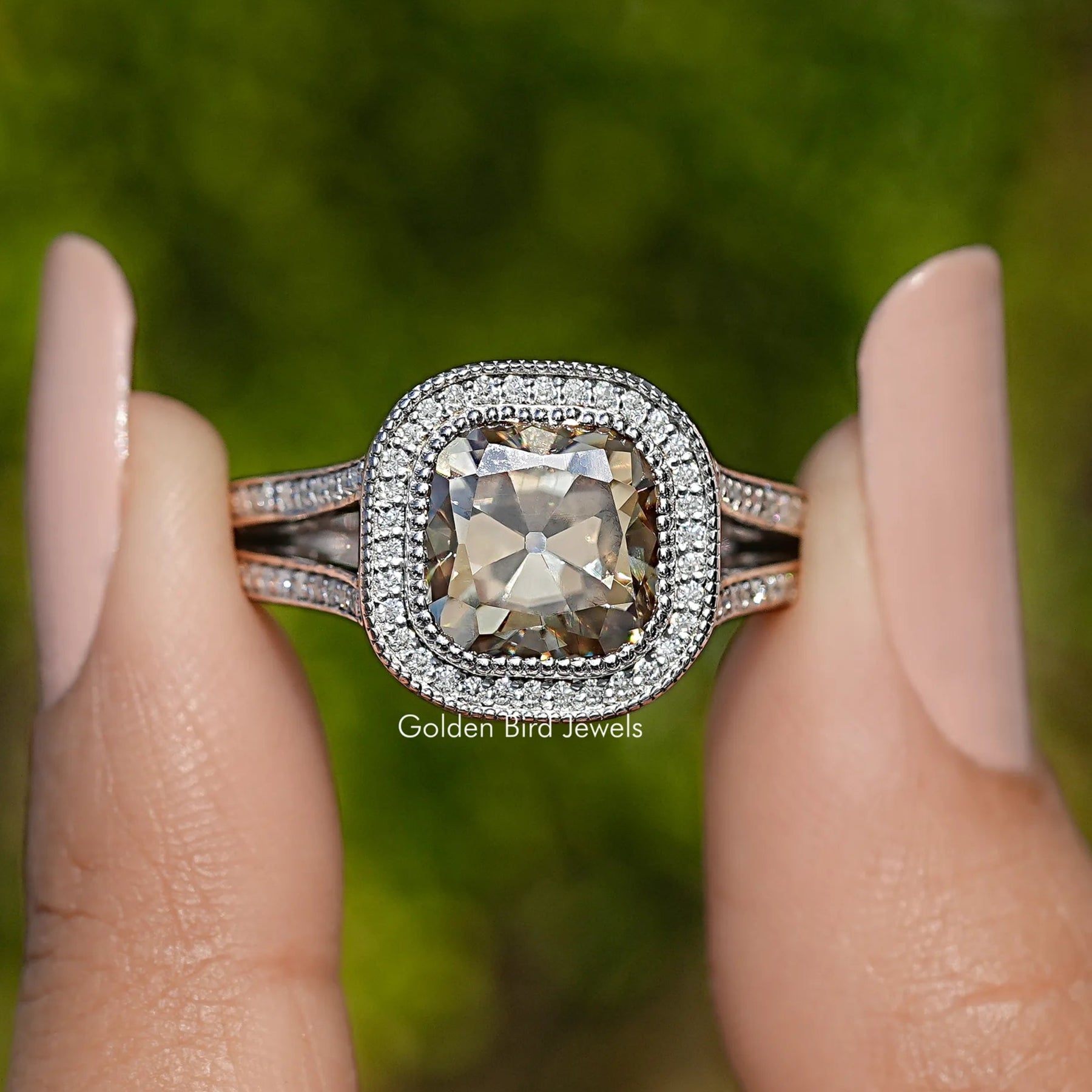 Old Mine Cushion Cut Moissanite Halo Ring