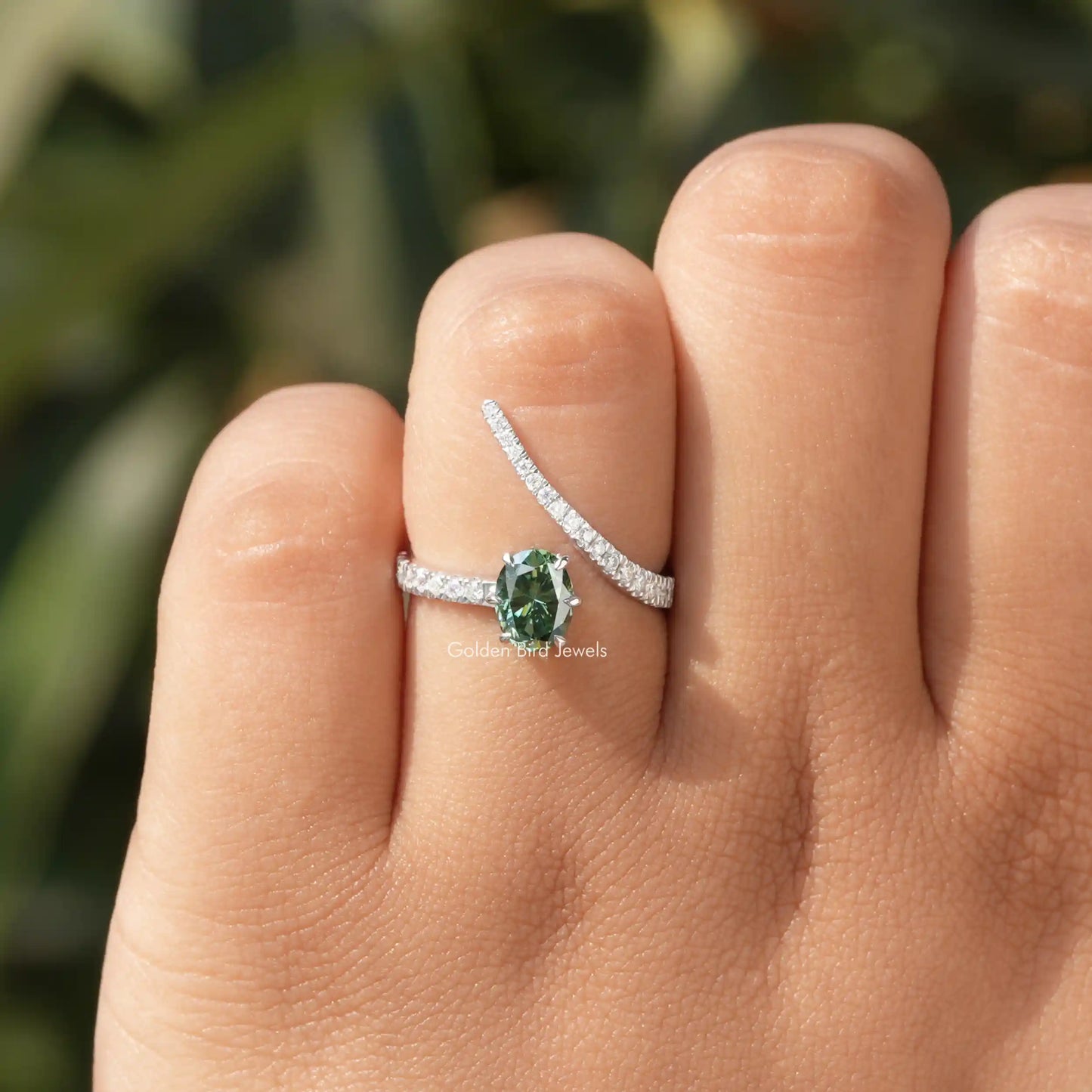 Moissanite Oval Cut Accent Ring In finger