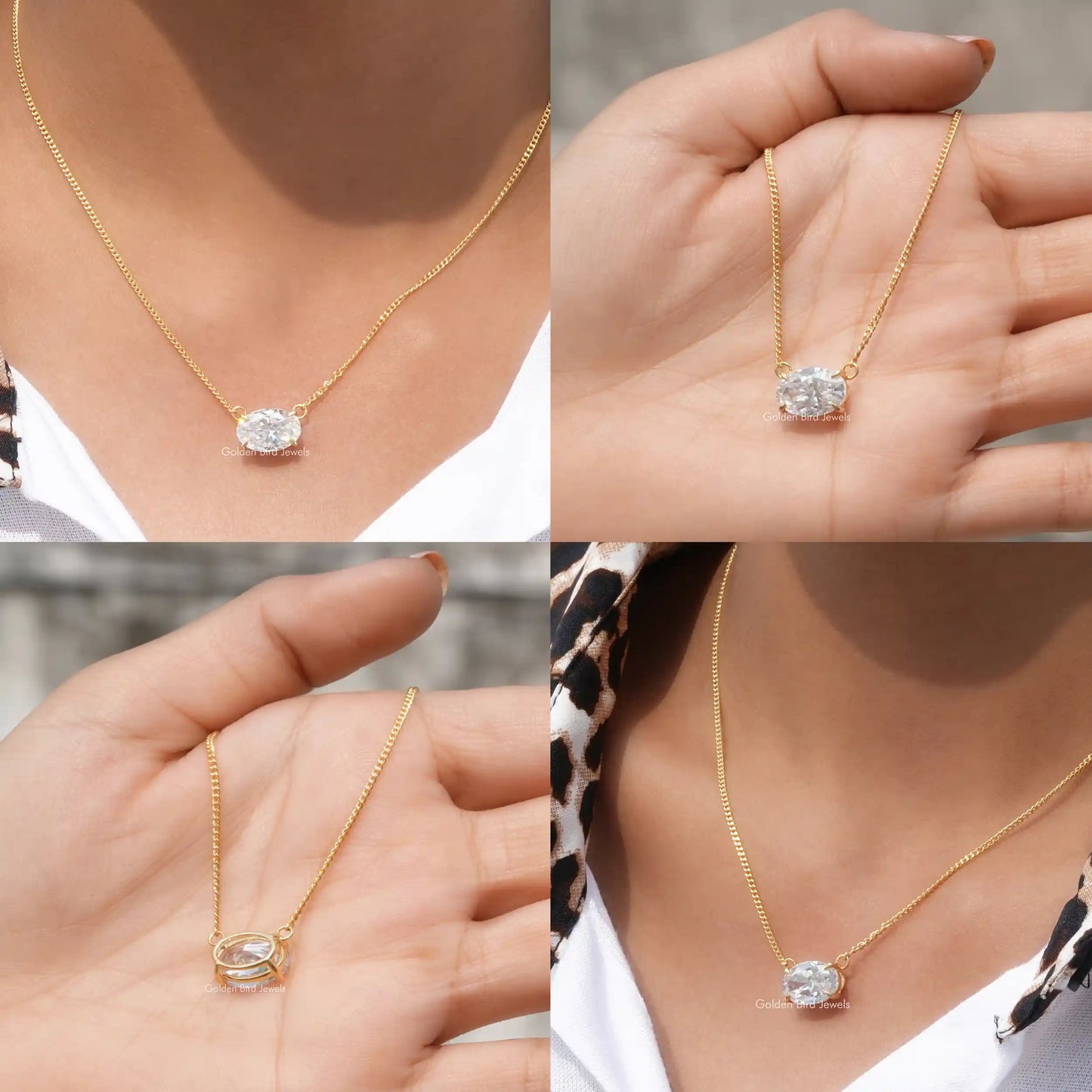 Front back Side And close view of east-west oval moissanite pendant 