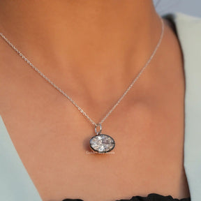 In front view of moissanite oval cut pendant