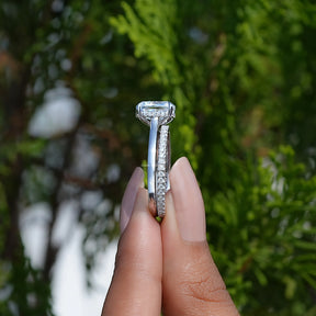 Elongated Cushion Cut Moissanite Bridal Wedding Ring Set