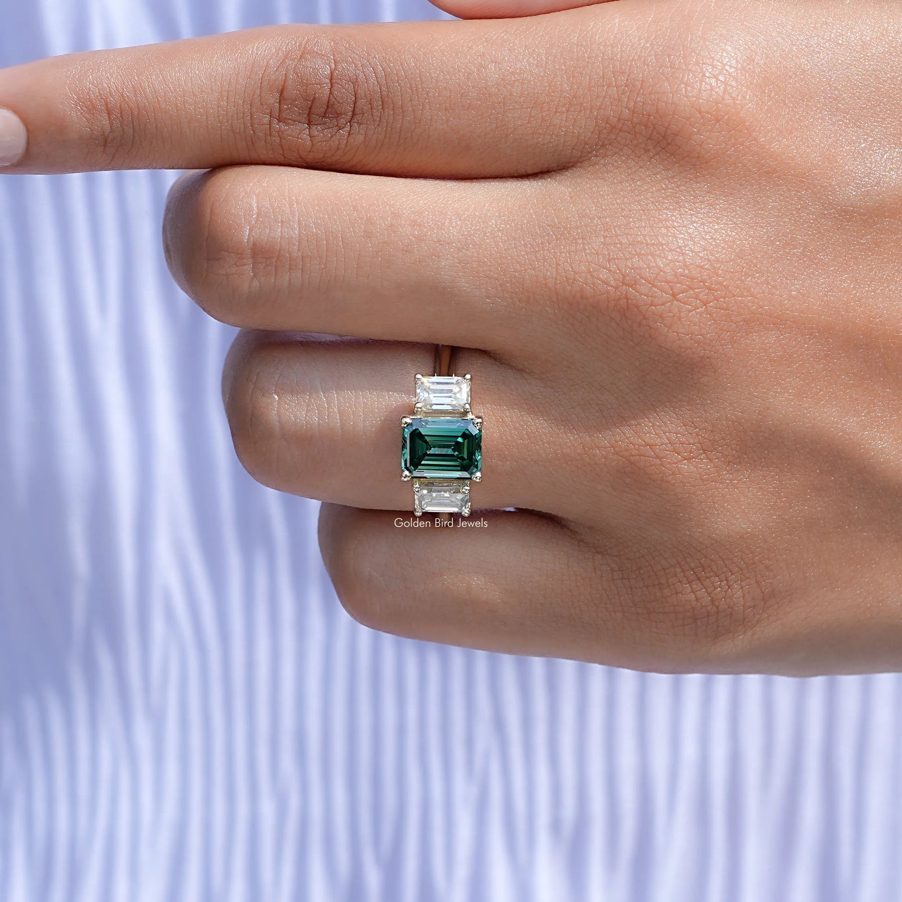 Moissanite Emerald Cut 3 Stone Ring