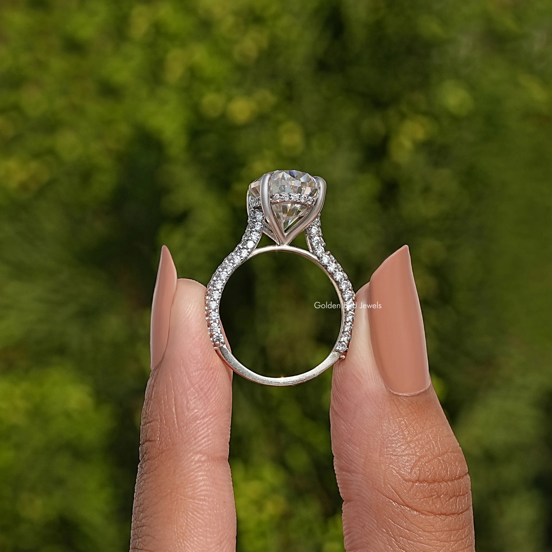 Moissanite Hidden Halo Oval Cut Engagement Ring