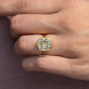 Moissanite Old Mine Cushion Cut Bezel Set Engagement Ring