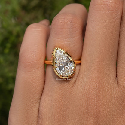Old Mine Pear Cut Moissanite Solitare Engagement Ring