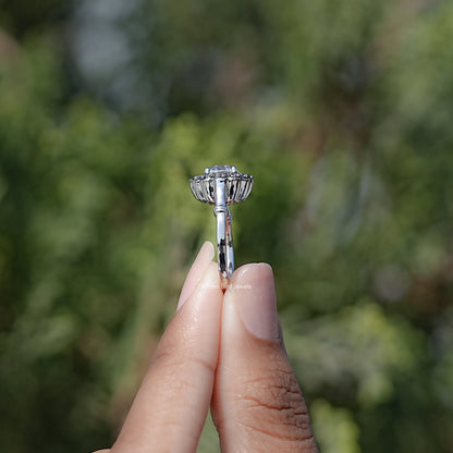 Side View of Round Moissanite Halo Ring