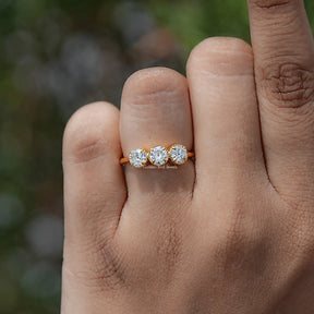 In finger view of European Cut Moissanite Solitaire Ring