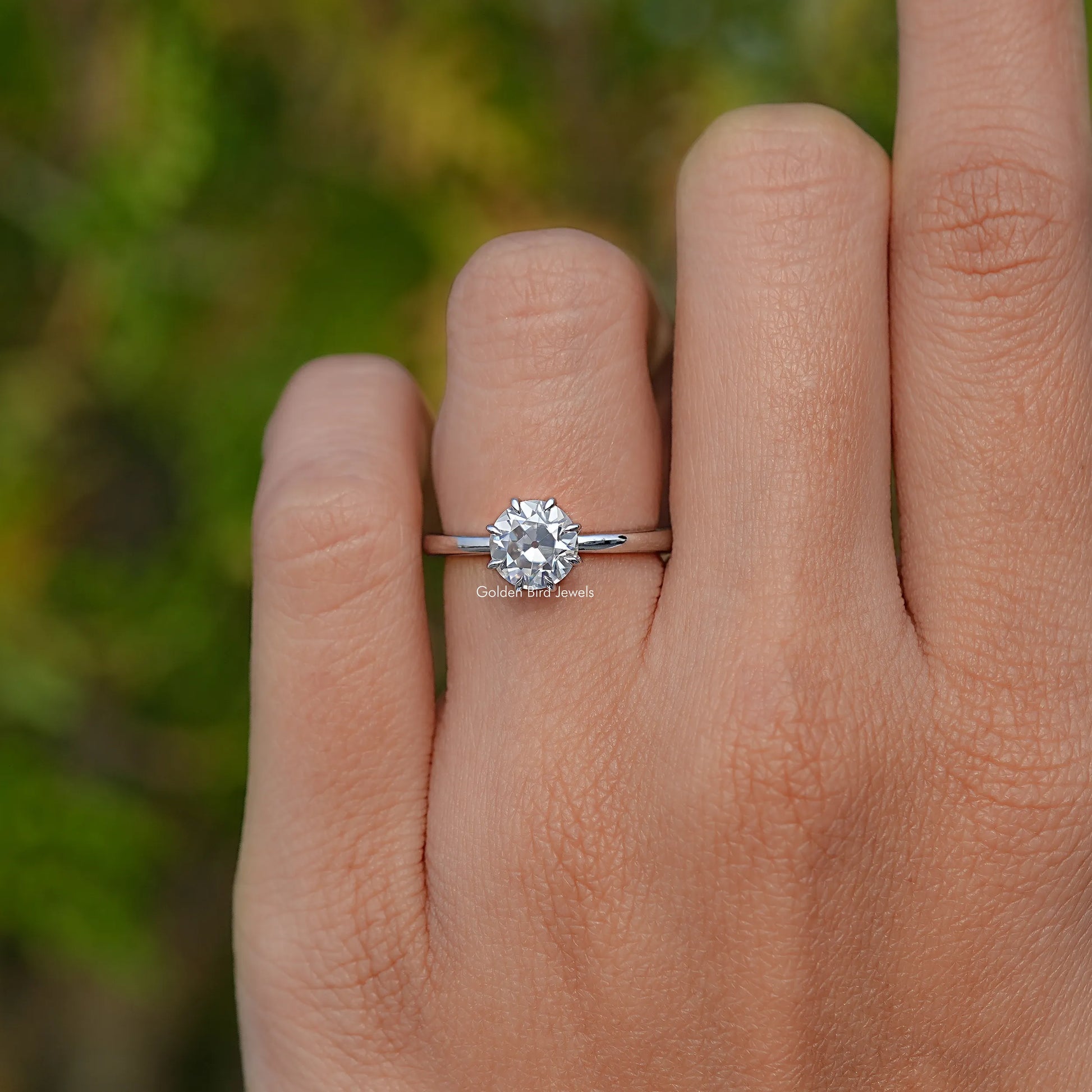 Top View Of Old European Round Solitaire Ring 
