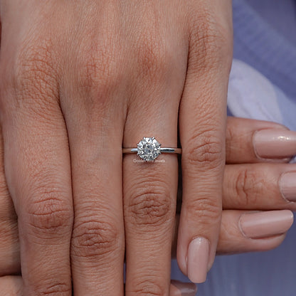 Detailed View Of Moissanite Old European Round Solitaire Ring
