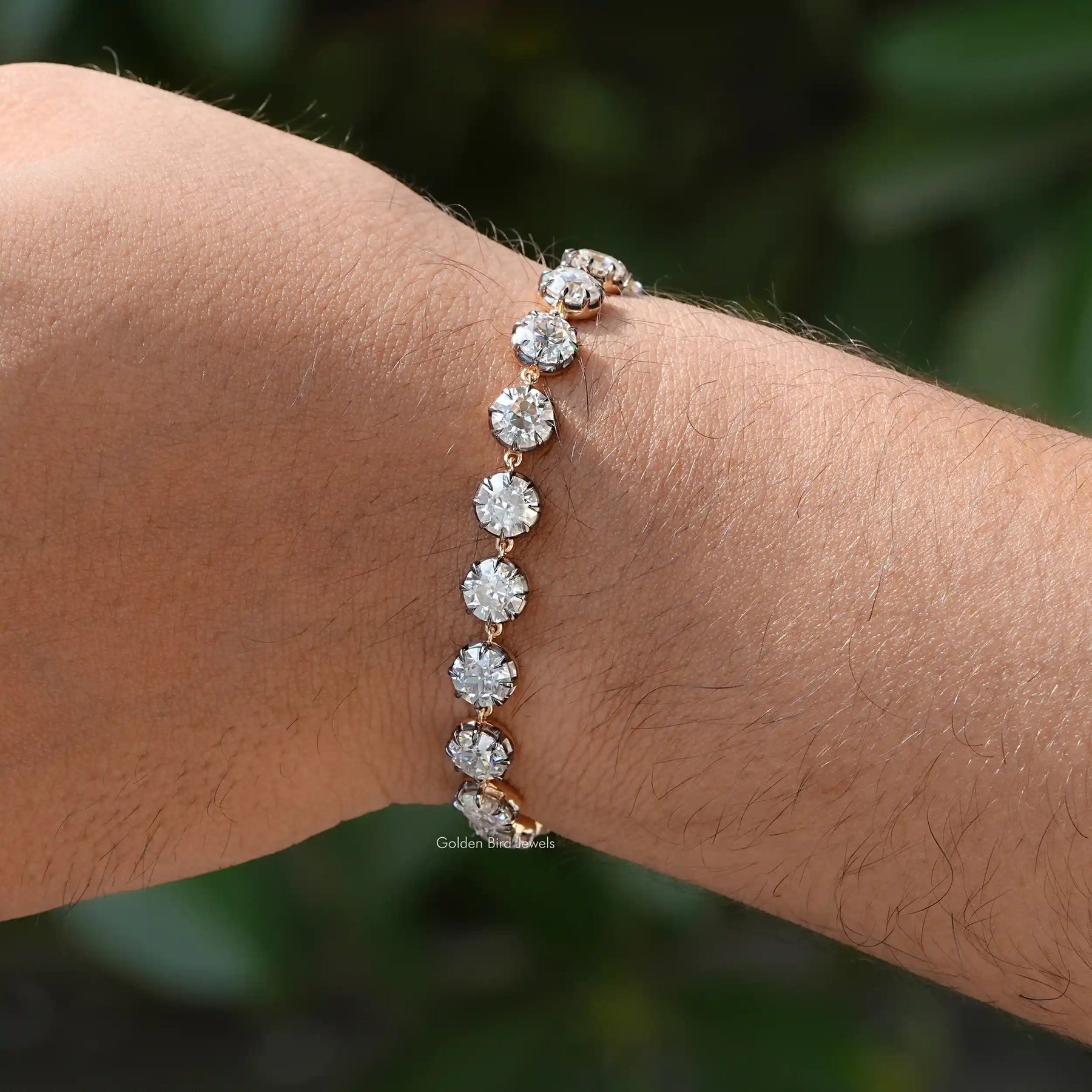 Detailed view of moissanite European round cut wedding bracelet