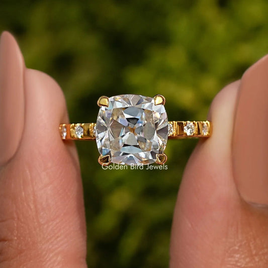 Moissanite Old Mine Cushion Cut Accent Stone Ring