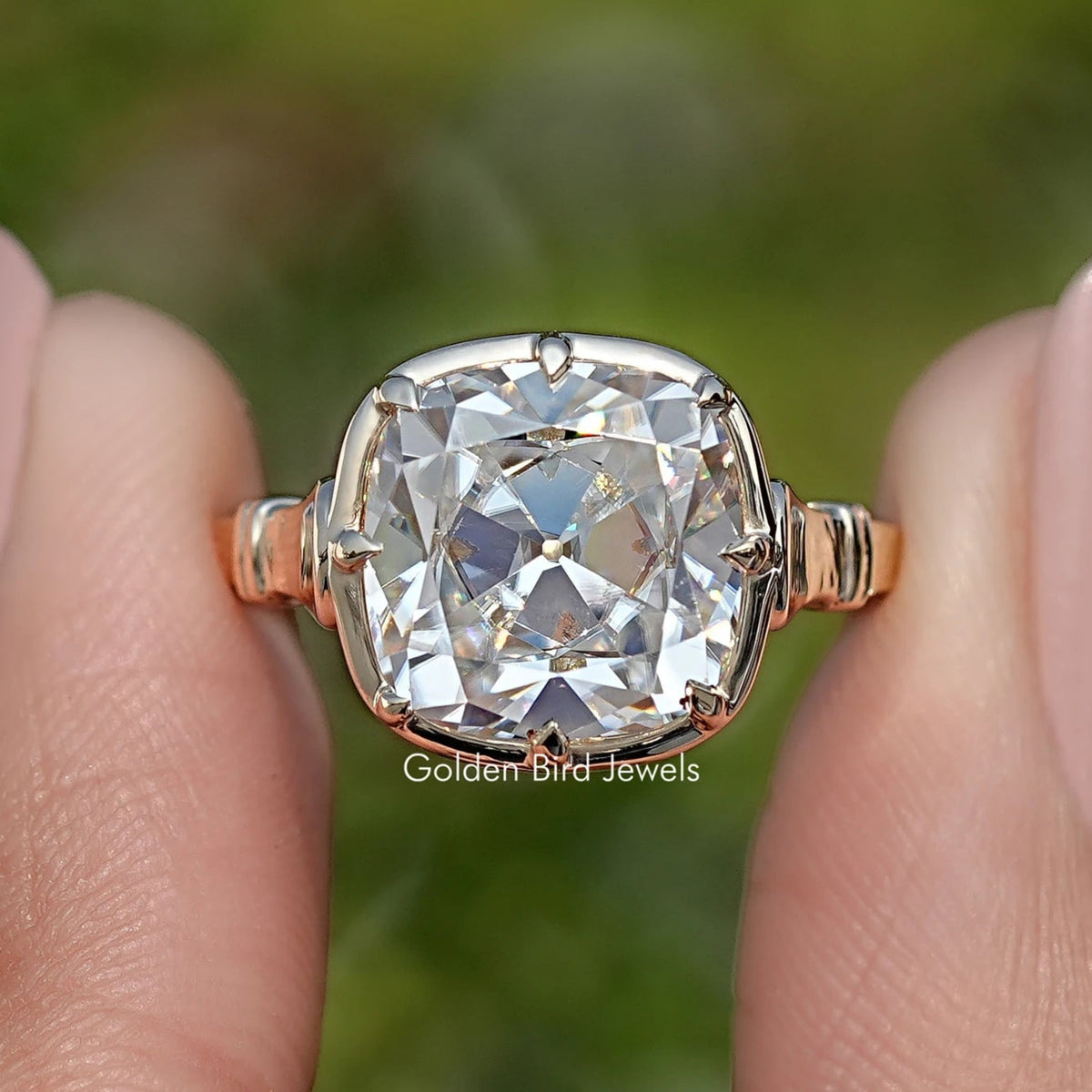 Moissanite Old Mine Cushion Solitaire Engagement Ring