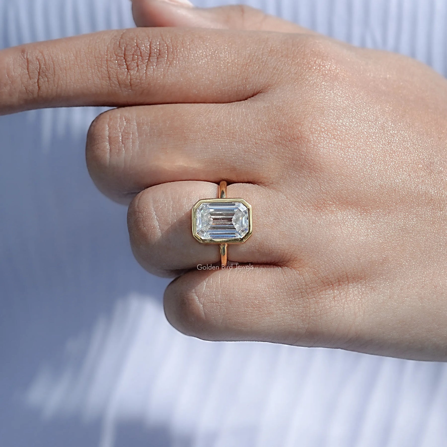 Bezel Set Old Mine Emerald Moissanite Engagement Ring