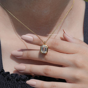 Old Mine Emerald Shaped Moissanite Pendant