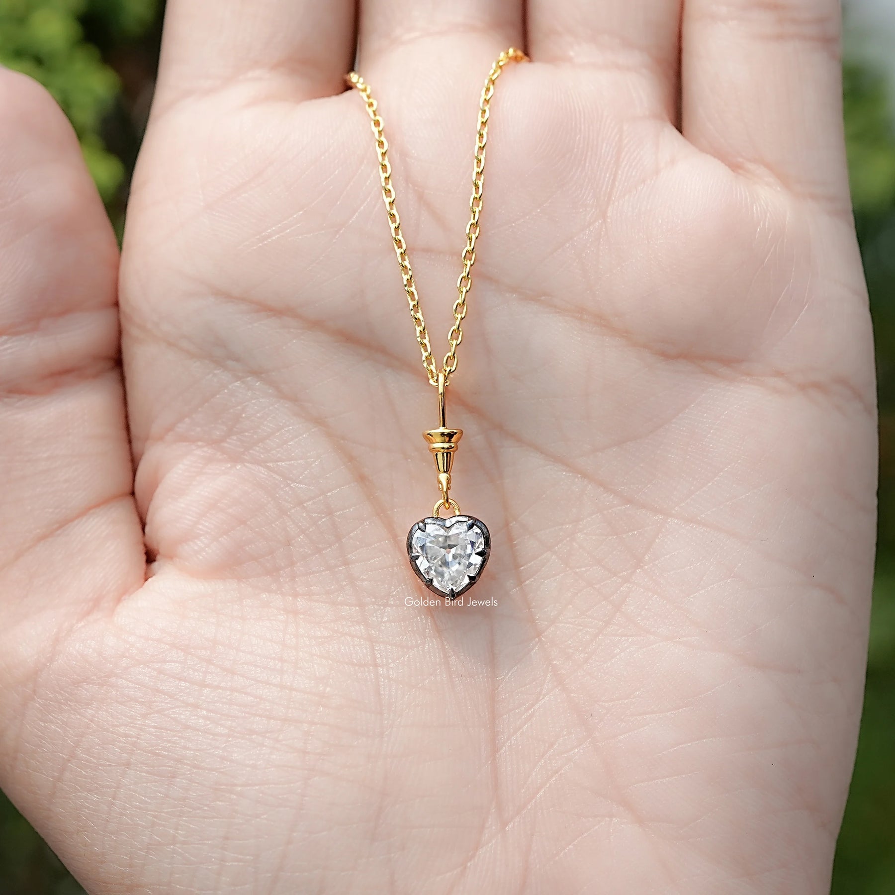 Detailed View Of Old Mine Heart Shaped solitaire pendant 