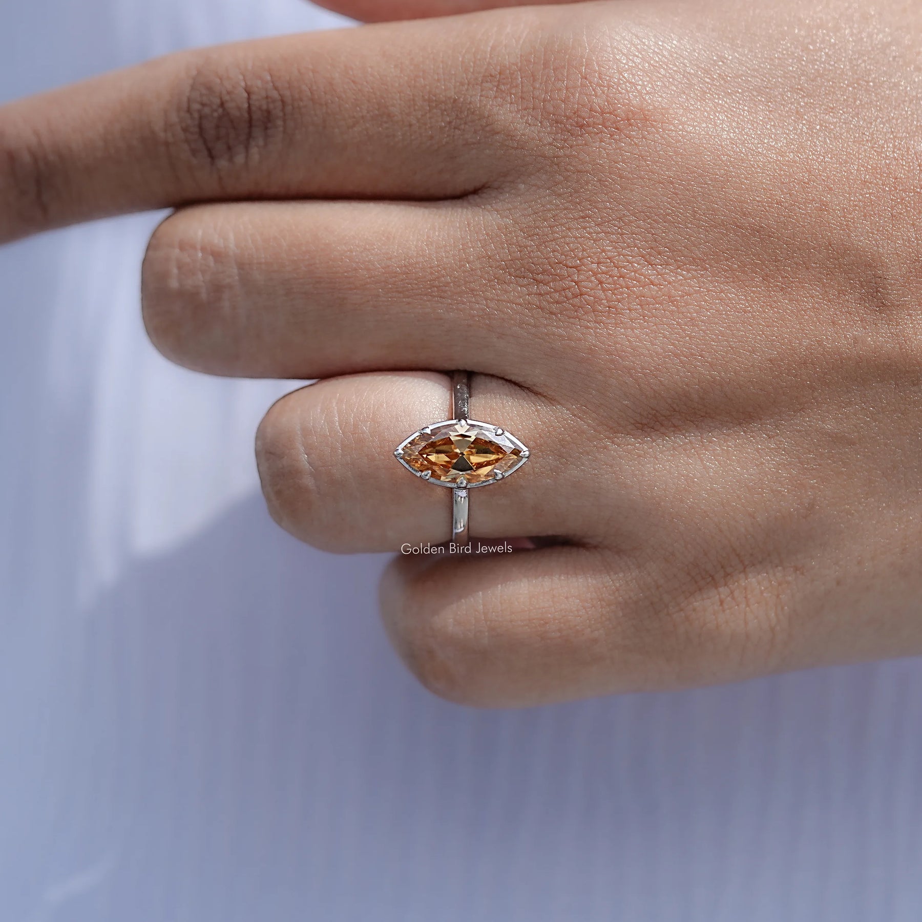 Old Mine Marquise Cut Moissanite Solitaire Ring