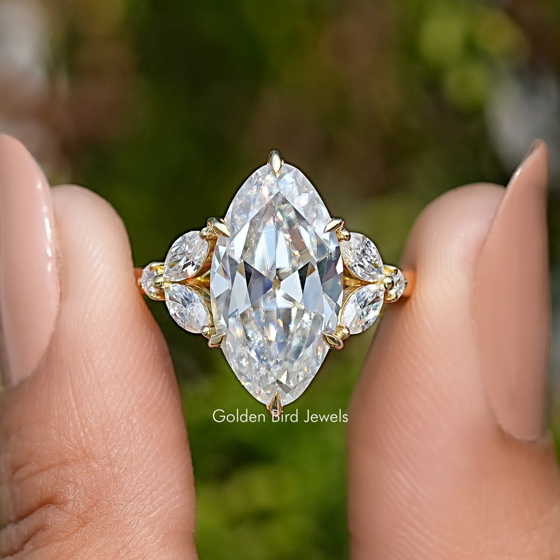 Old Mine Moval Moissanite Accent Stone Engagement Ring