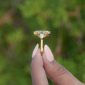 Old Mine Moval And Pear Moissanite Three Stone Ring