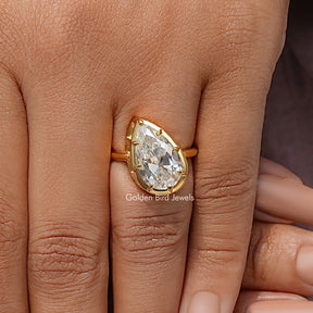 Old Mine Pear Cut Moissanite Solitare Engagement Ring
