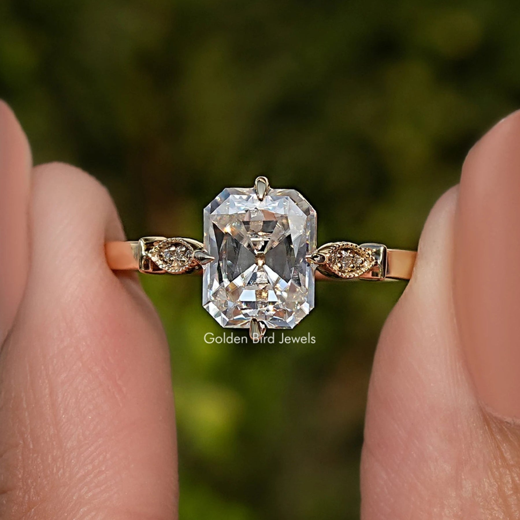 Moissanite Old Mine Radiant Engagement Ring