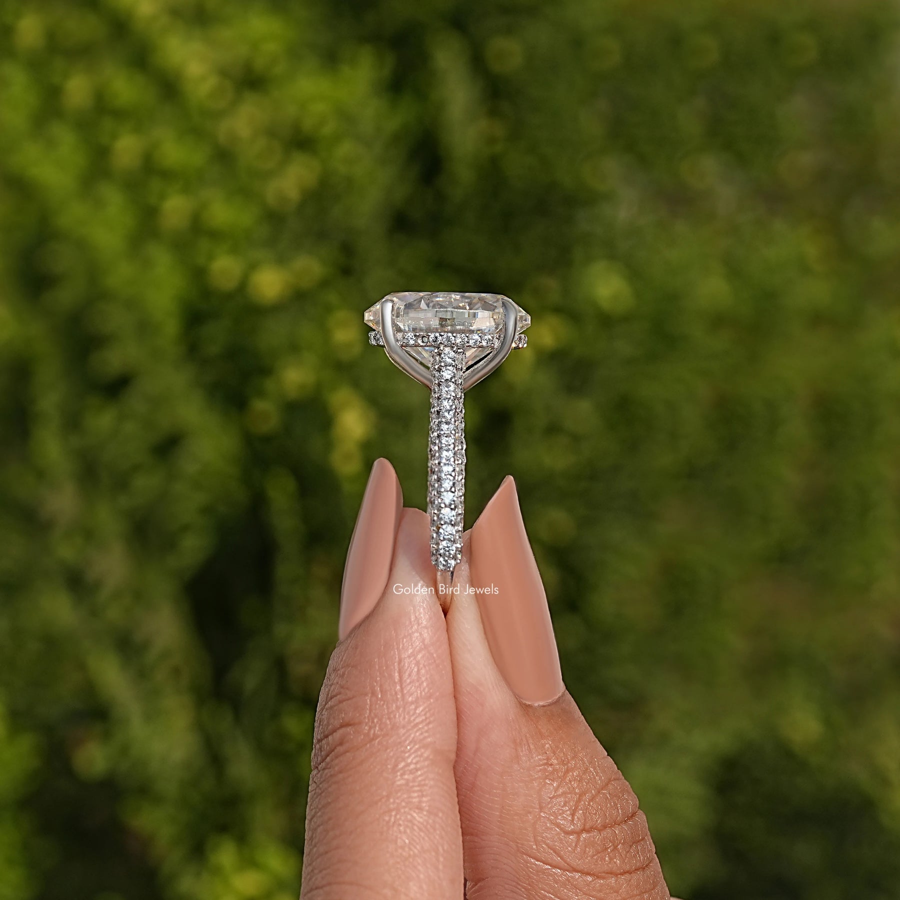 Moissanite Hidden Halo Oval Cut Engagement Ring