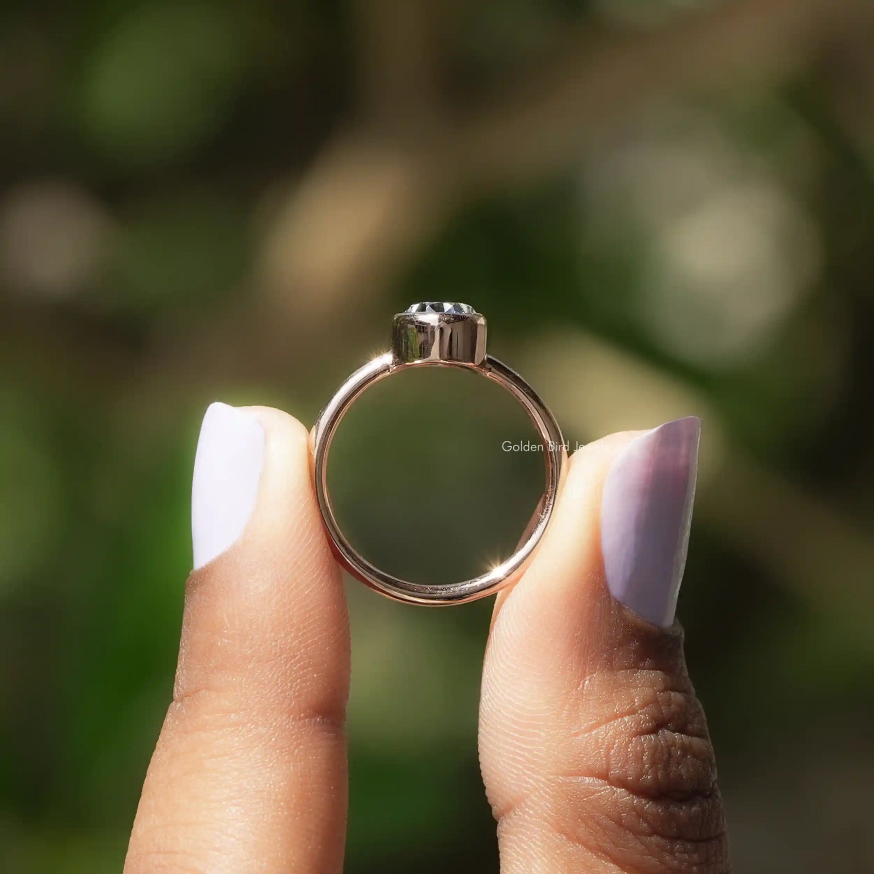 Bezel Set Oval Shaped Moissanite Solitaire Ring