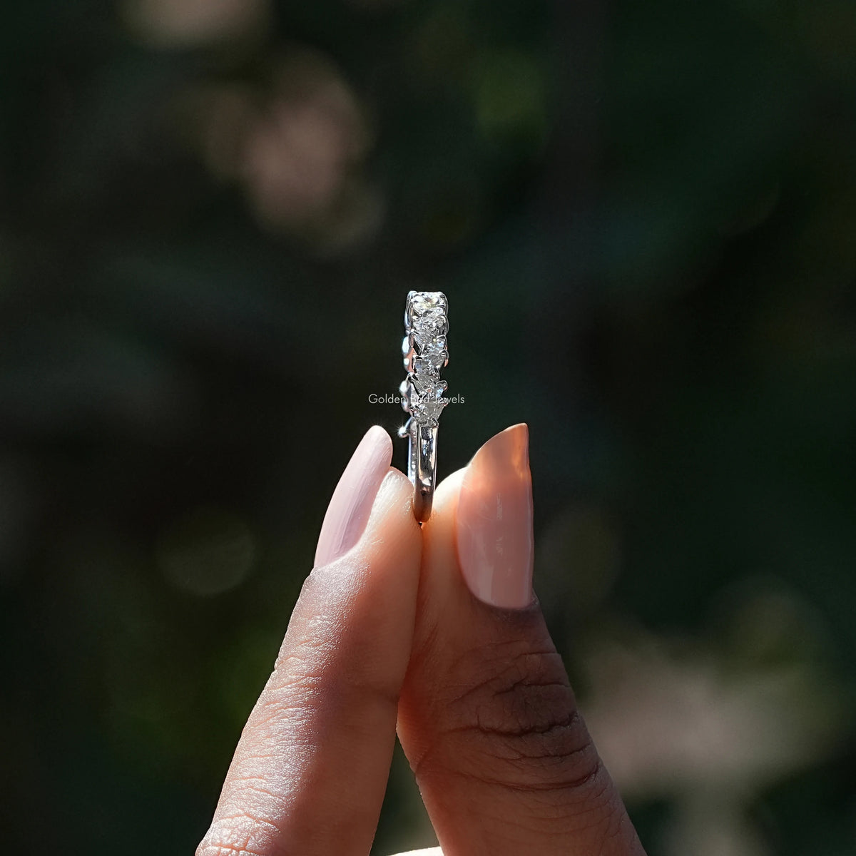 [White Gold Pear Shaped Eternity Wedding Band]-[Golden Bird Jewels]