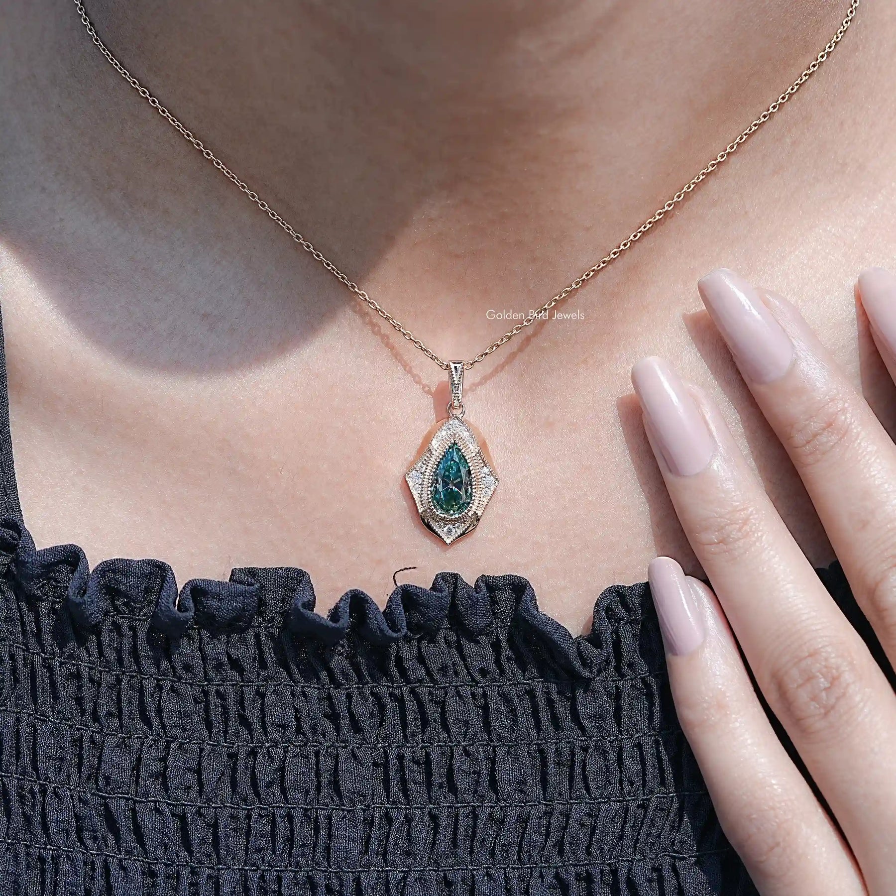 Moissanite Old Mine Pear Cut Designer Pendant