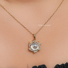 Portuguese Cut Moissanite Halo Pendant For Her