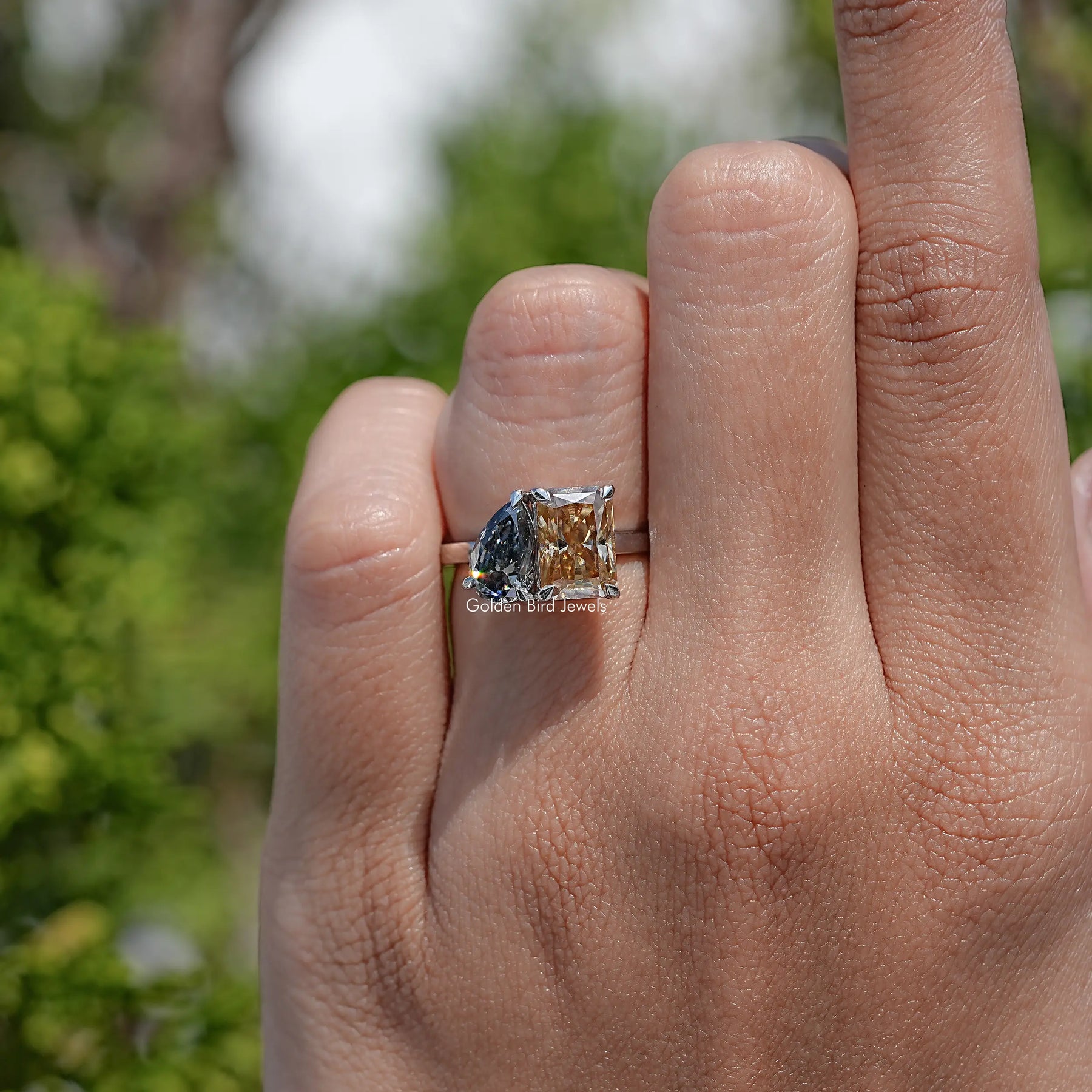 Radiant And Pear Cut Moissanite Toi Moi Ring