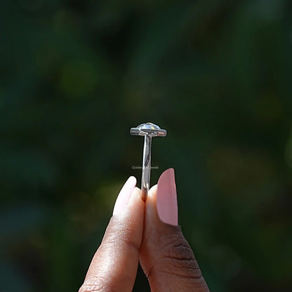 Side View of Rose Cut Hexagon Engagement Ring In finger