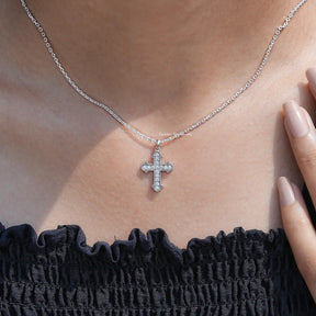 Round Cut Moissanite Encrusted Cross Pendant
