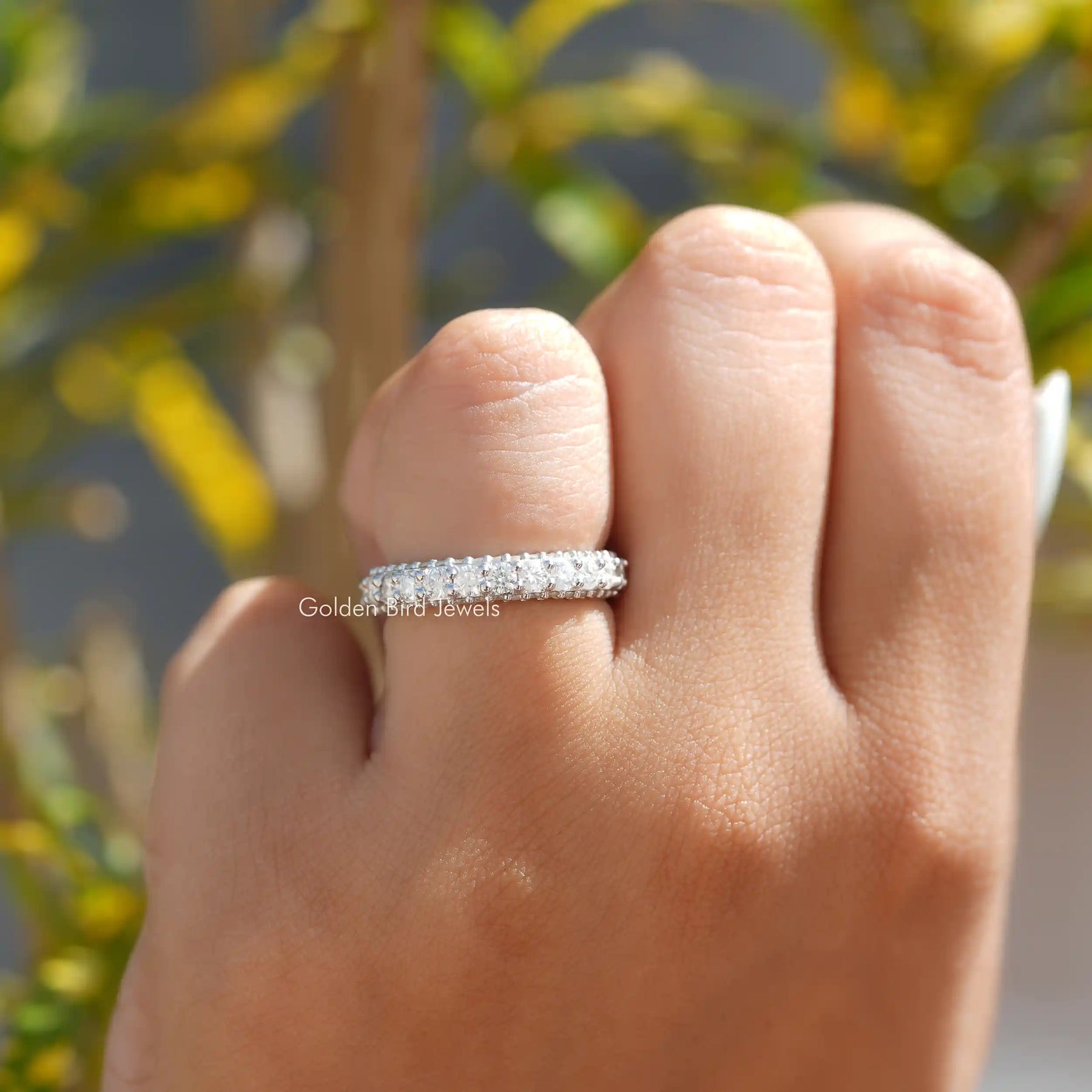 Round Cut Pave Set Moissanite Eternity Band