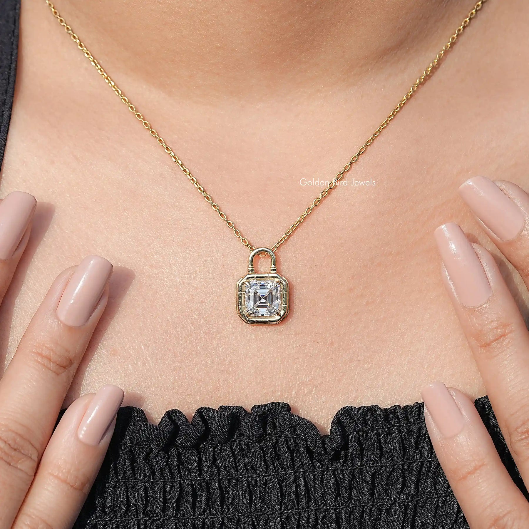 Colorless Asscher Moissanite Solitaire Pendant