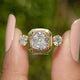 Old Mine Cushion Moissanite Three Stone Ring