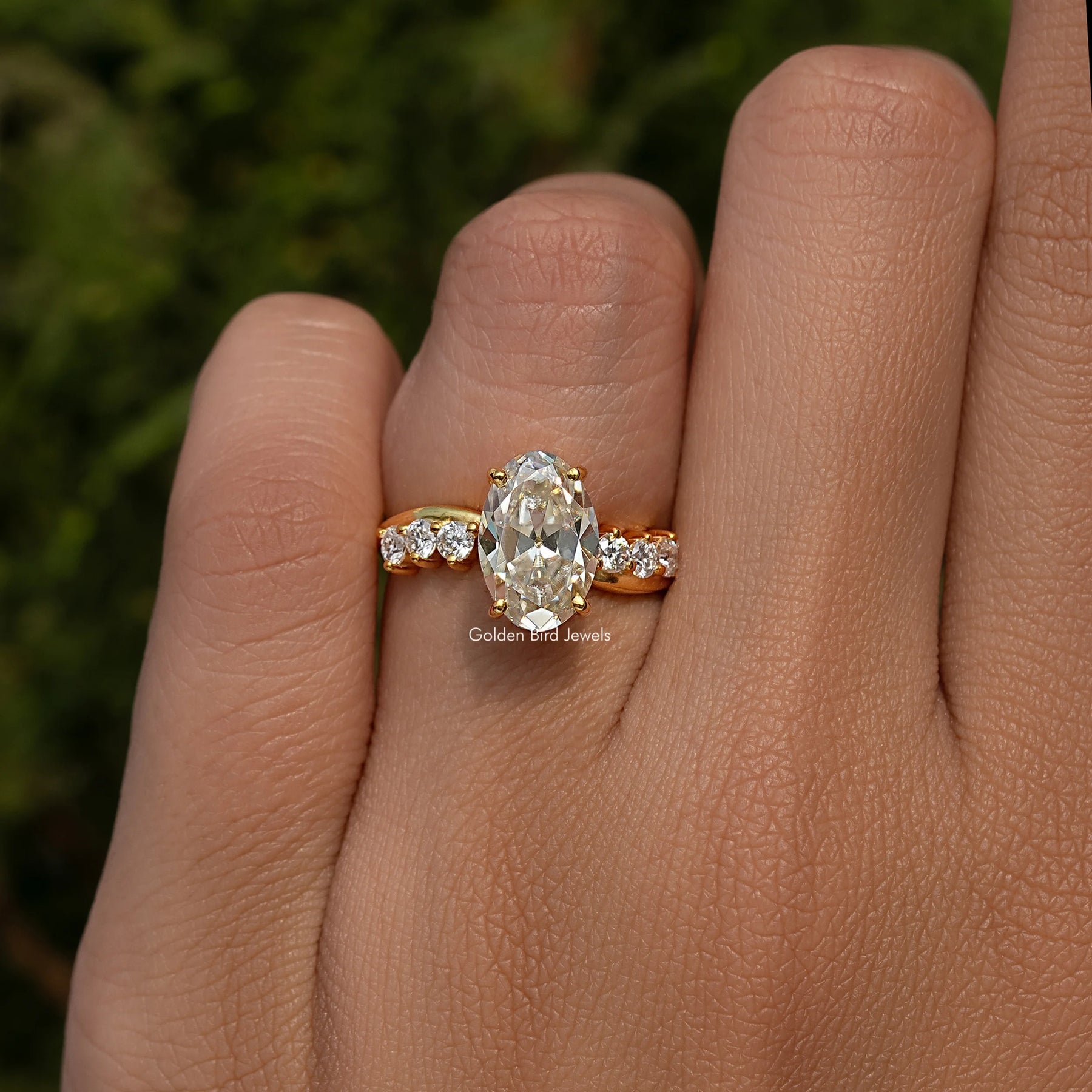 Moissanite Old Mine Oval Cut Accent Stone Infinite Ring