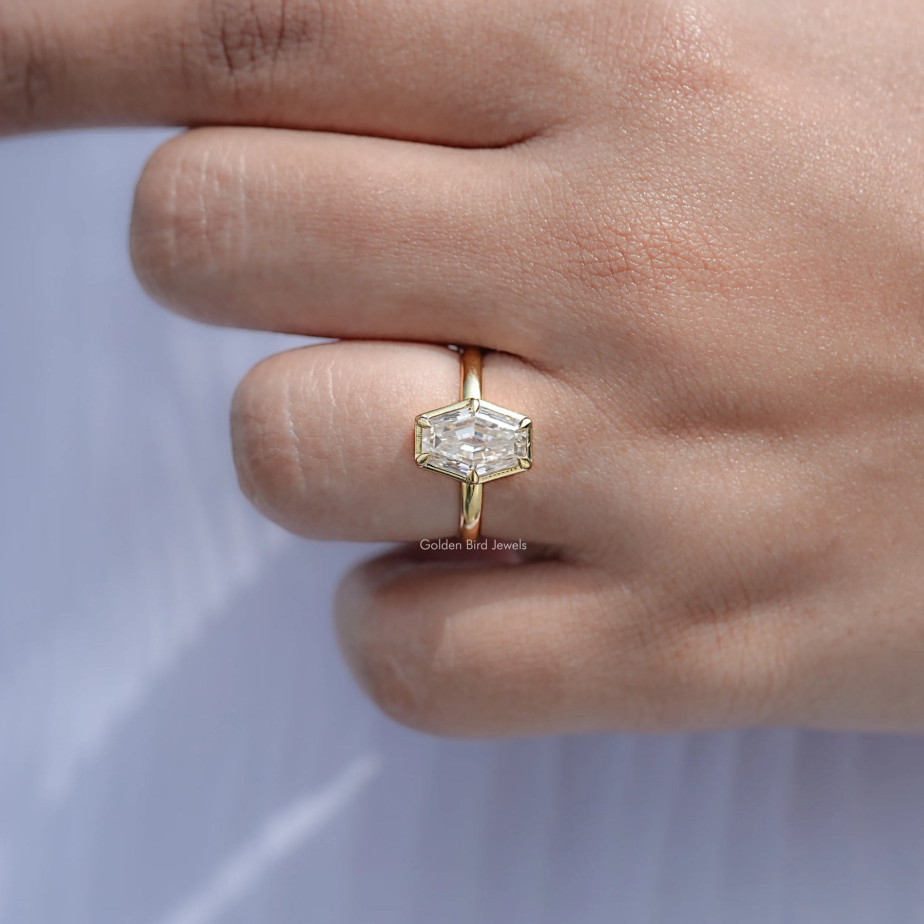 Near Colorless Old Mine Lozenge Moissanite Solitaire Ring