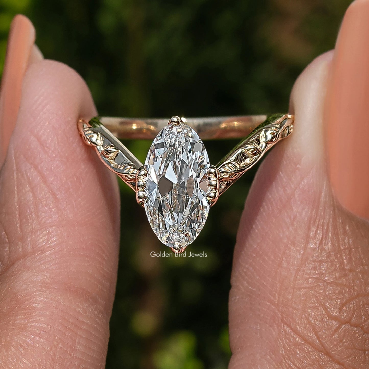 Old Mine Moval Cut Diamond curved Ring