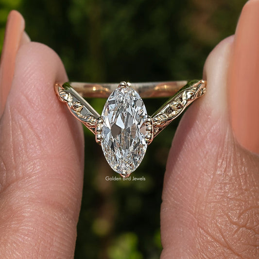 Old Mine Moval Cut Diamond curved Ring
