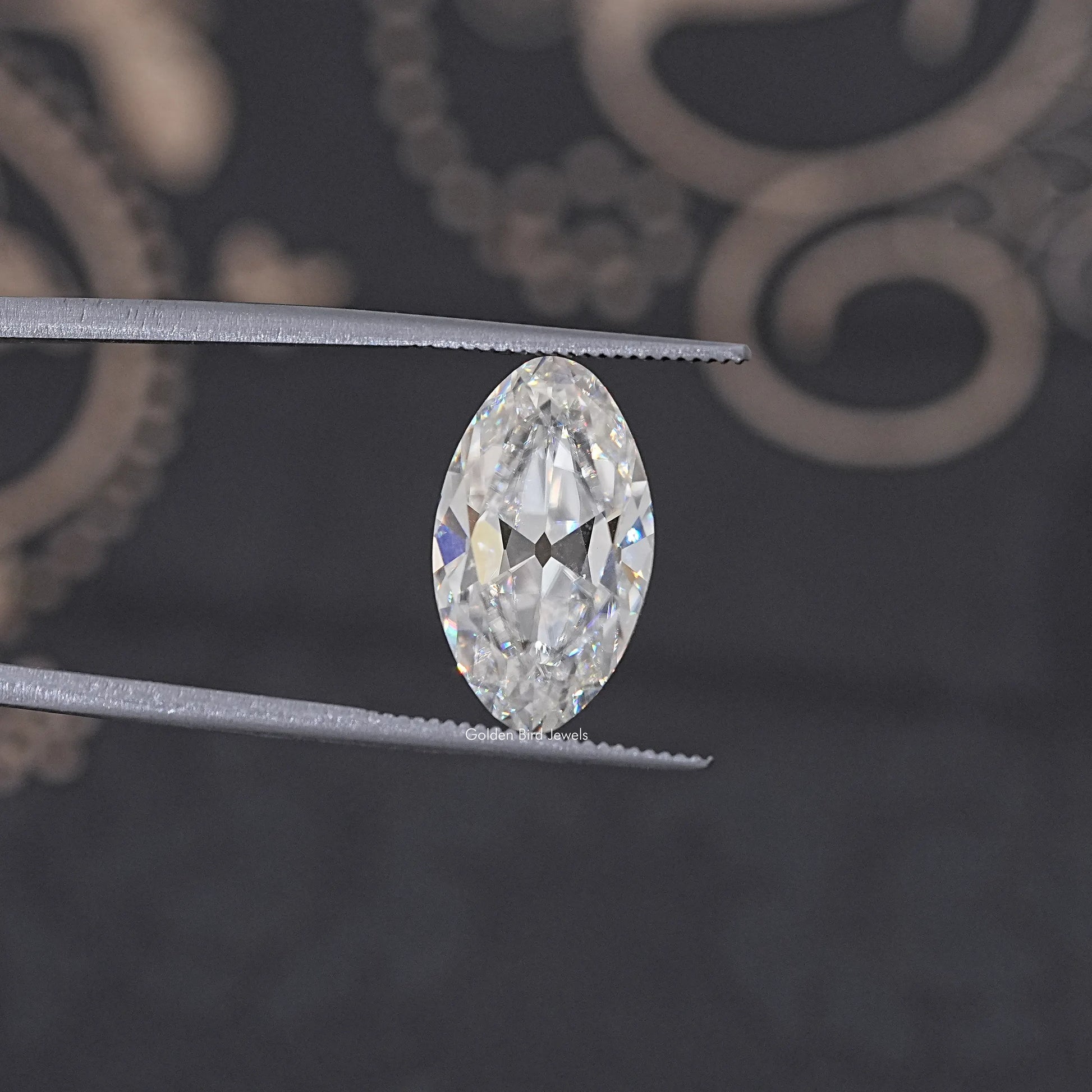 In Tweezer View Of Old Mine Moval Loose Moissanite Stone