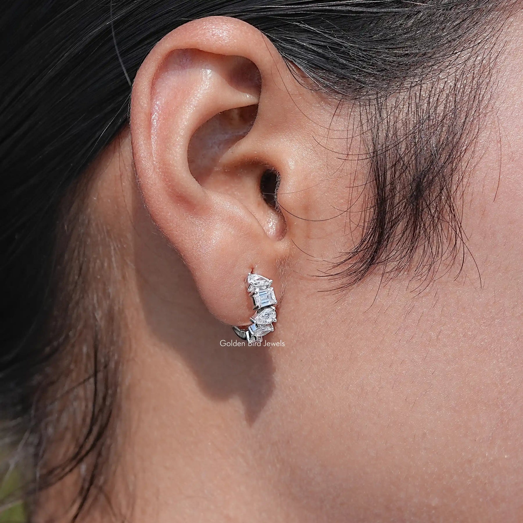 Multi Shaped Lab Diamond Huggie Hoop Earrings