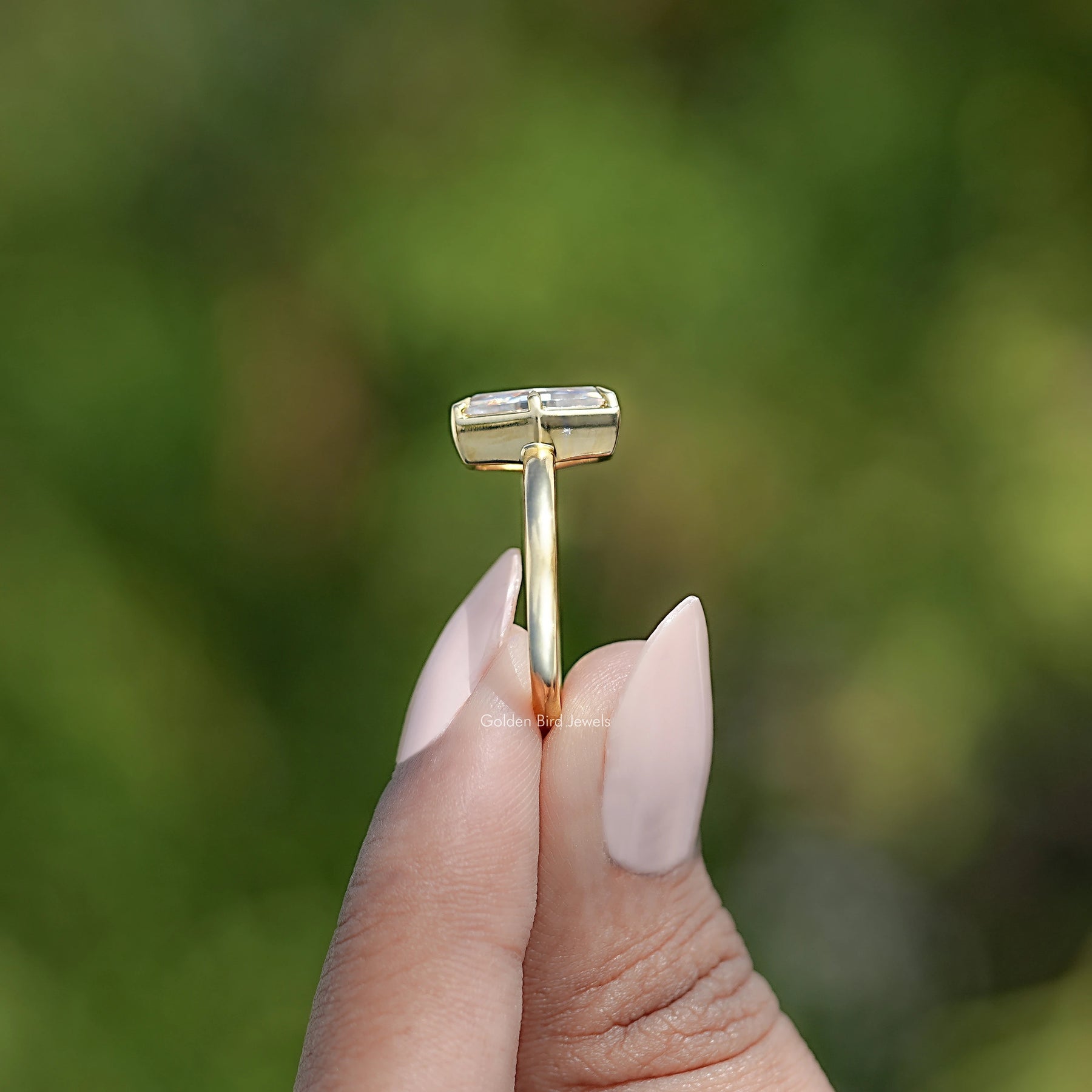 Near Colorless Old Mine Lozenge Moissanite Solitaire Ring