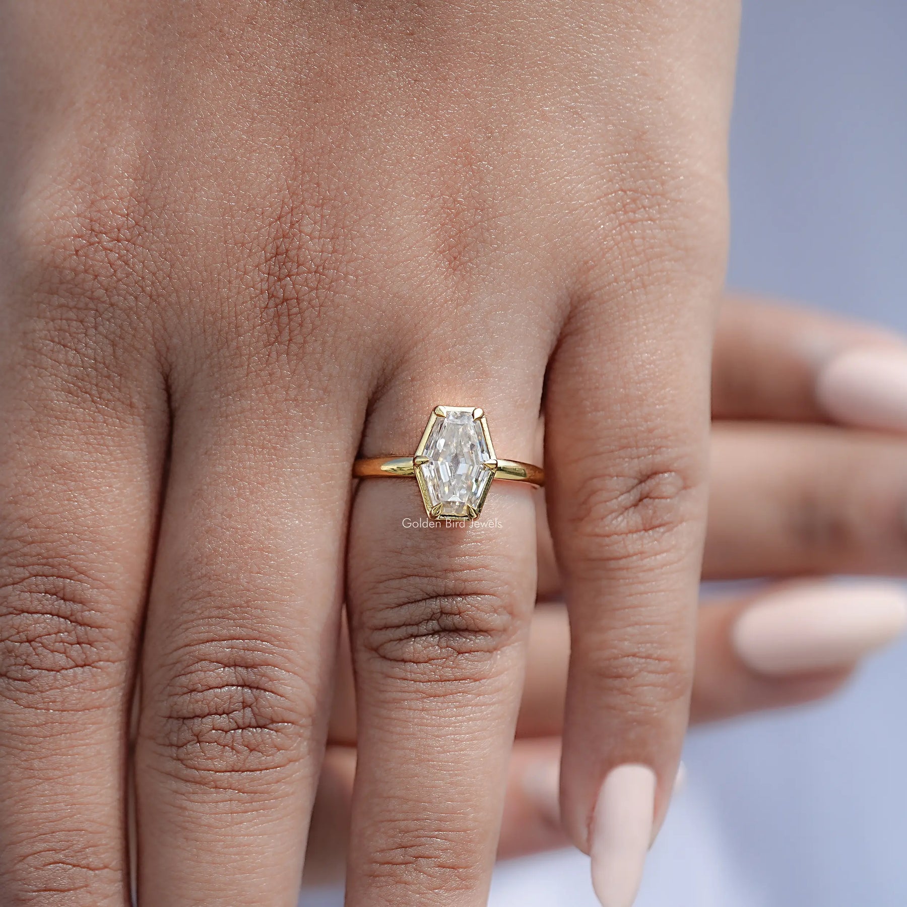 Near Colorless Old Mine Lozenge Moissanite Solitaire Ring