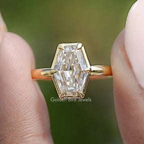 Near Colorless Old Mine Lozenge Moissanite Solitaire Ring